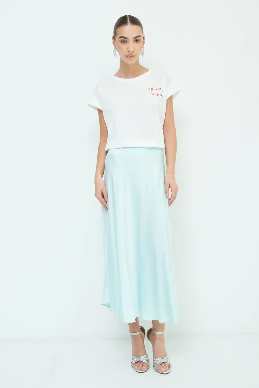 Flowing satin midi skirt wholesale