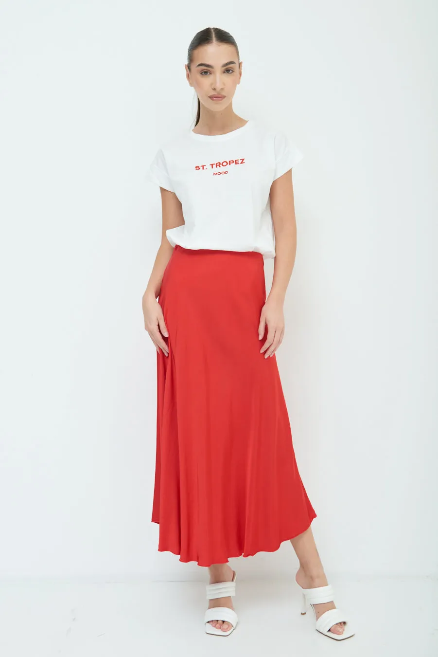 Flowing satin midi skirt wholesale