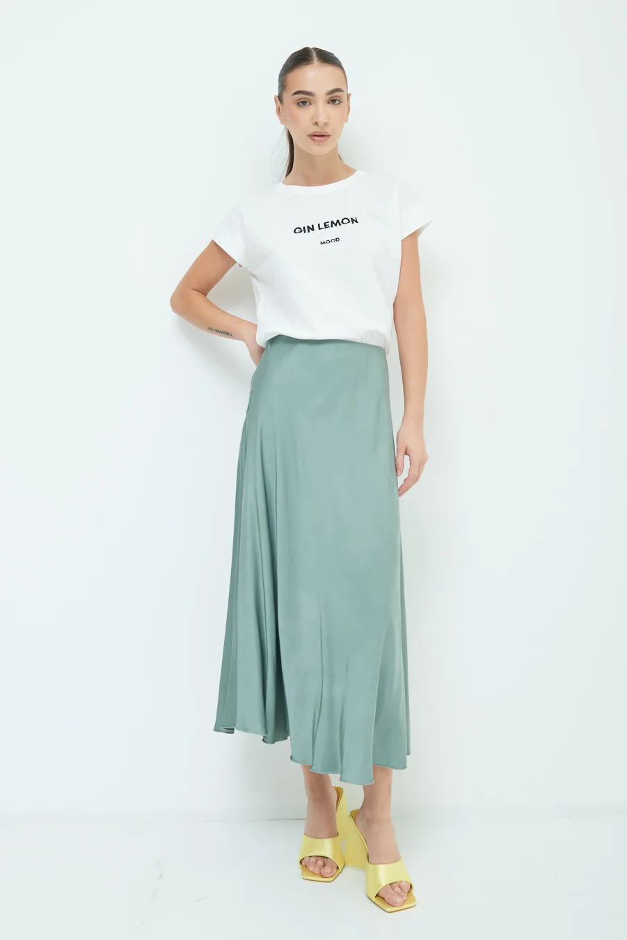 Flowing satin midi skirt wholesale