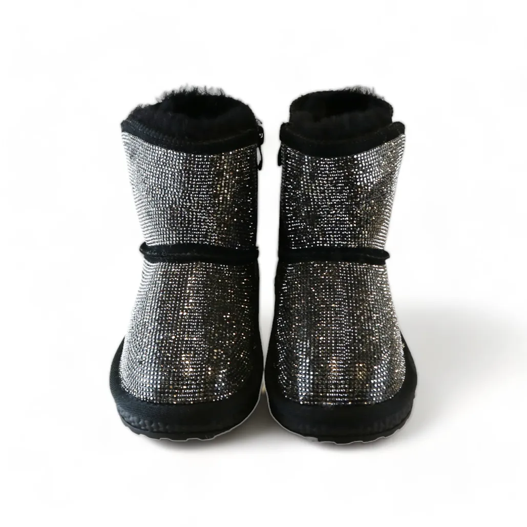 Handcrafted Holographic Rhinestone Boot - Black