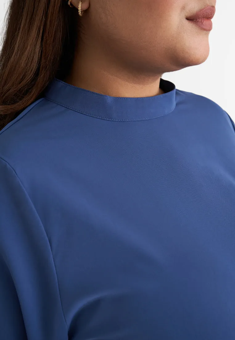 Hidaya Smooth High Neck Blouse - Blue