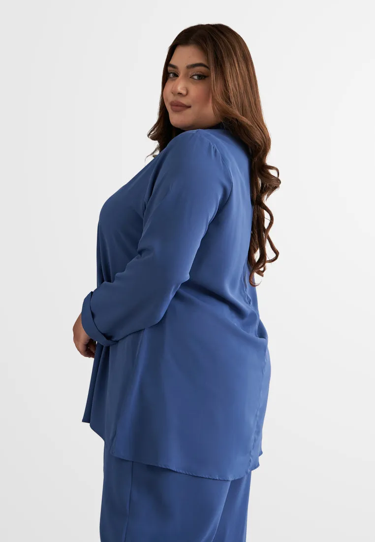 Hidaya Smooth High Neck Blouse - Blue