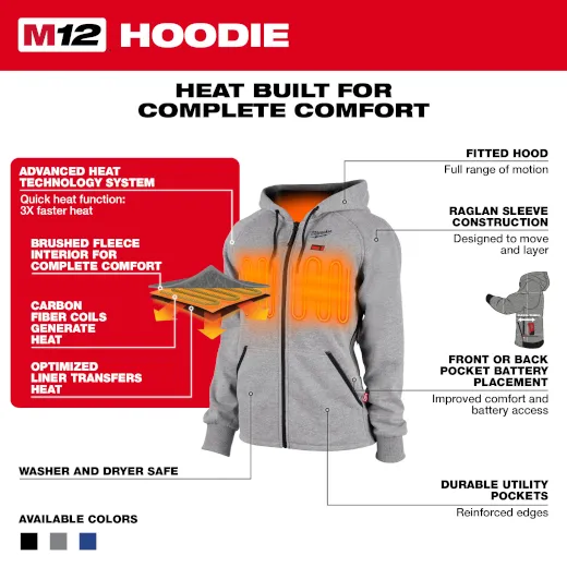 Hoodie - Milwaukee M12™ Women's Heated Hoodie, Black (Kit with Battery & Charger), 336B-21