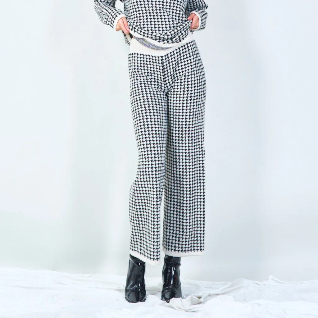 Houndstooth knit sweater and pants set wholesale