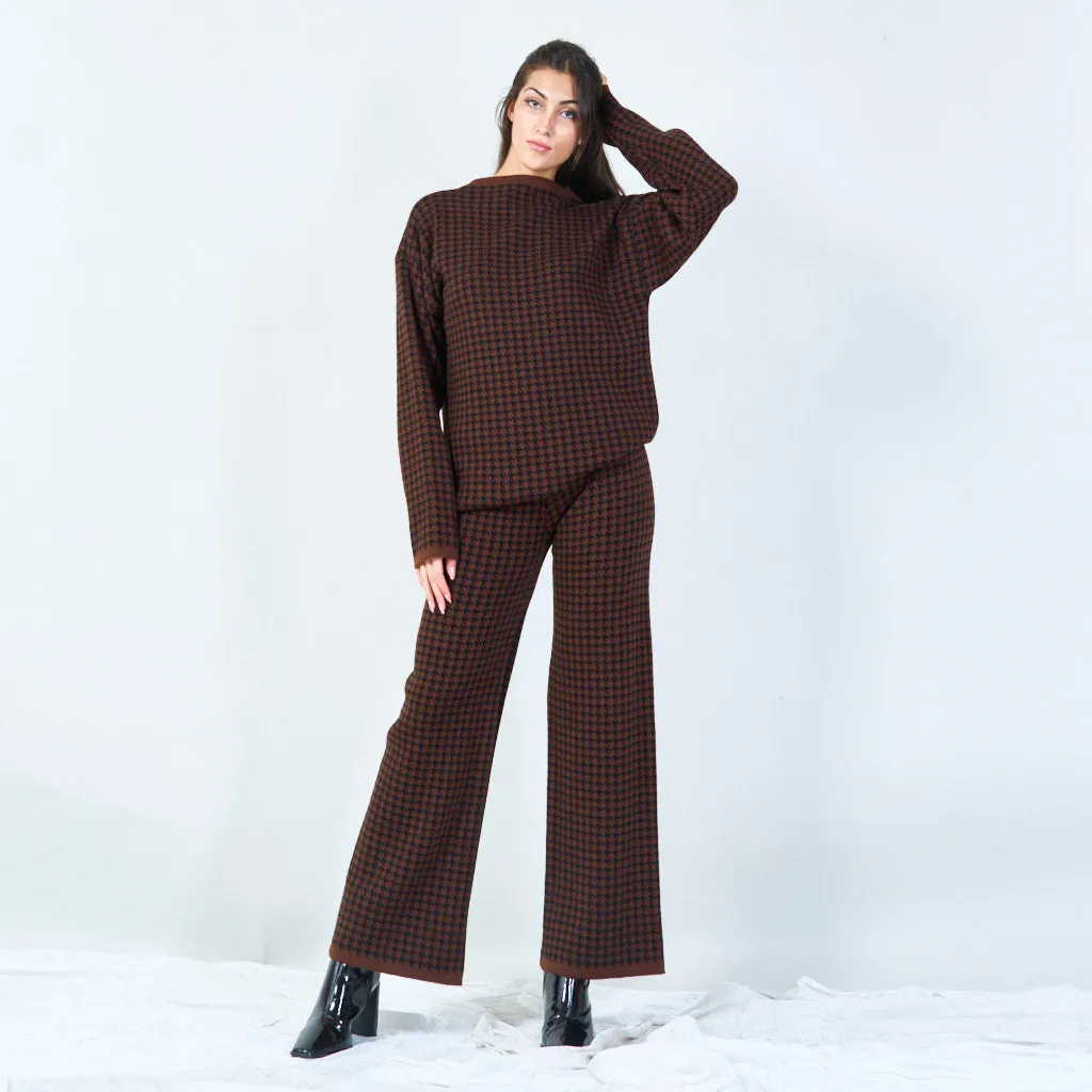 Houndstooth knit sweater and pants set wholesale