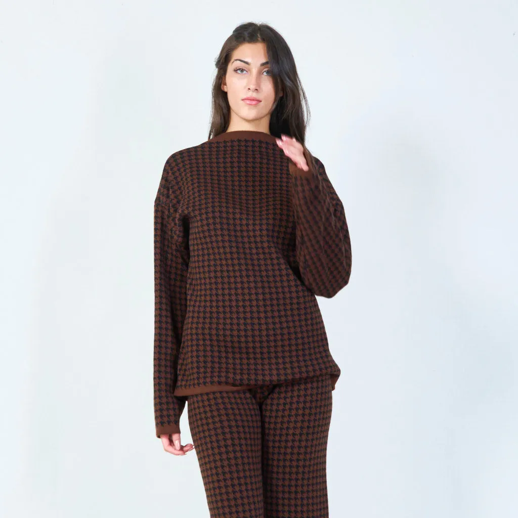 Houndstooth knit sweater and pants set wholesale