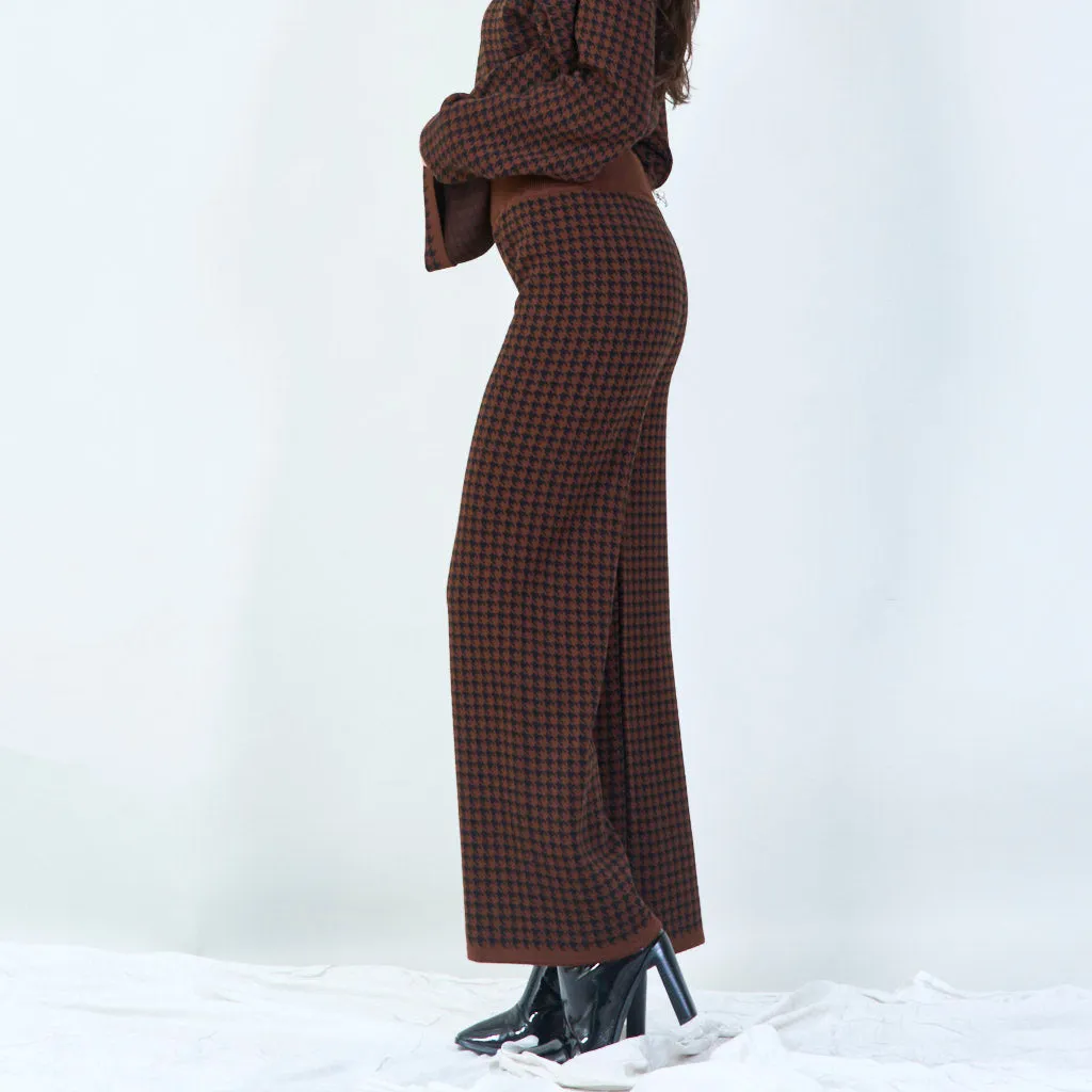 Houndstooth knit sweater and pants set wholesale