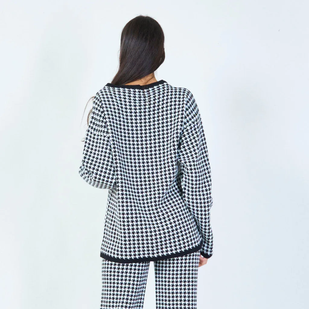 Houndstooth knit sweater and pants set wholesale