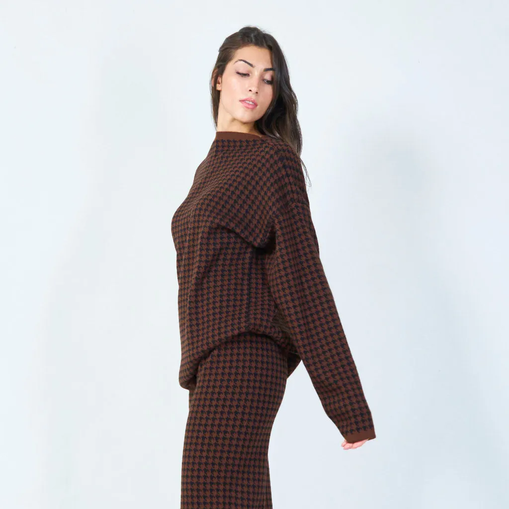 Houndstooth knit sweater and pants set wholesale