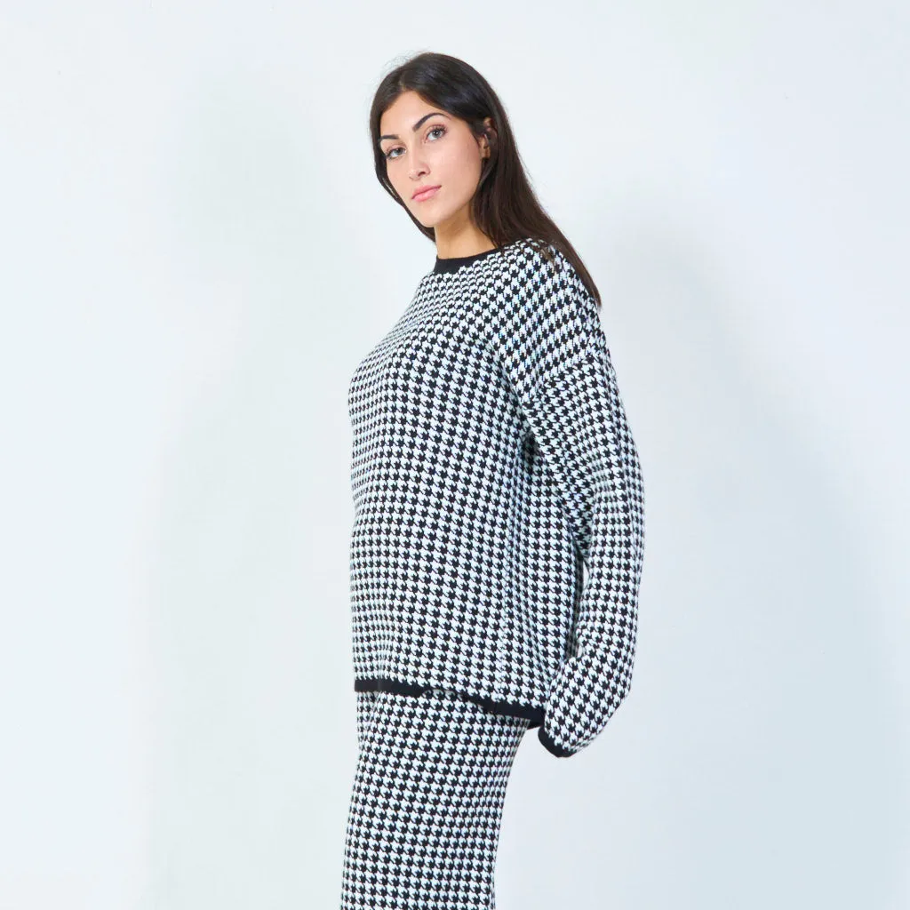 Houndstooth knit sweater and pants set wholesale