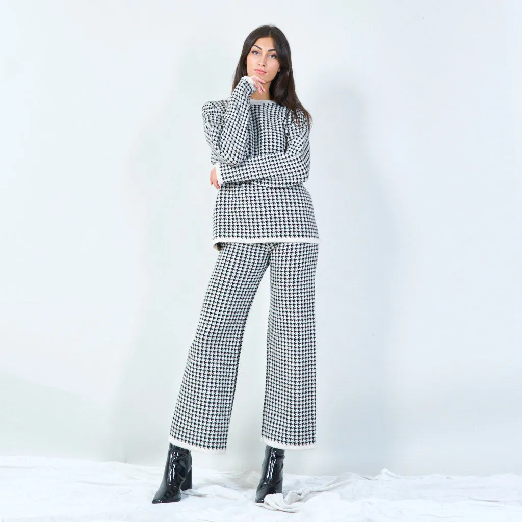 Houndstooth knit sweater and pants set wholesale