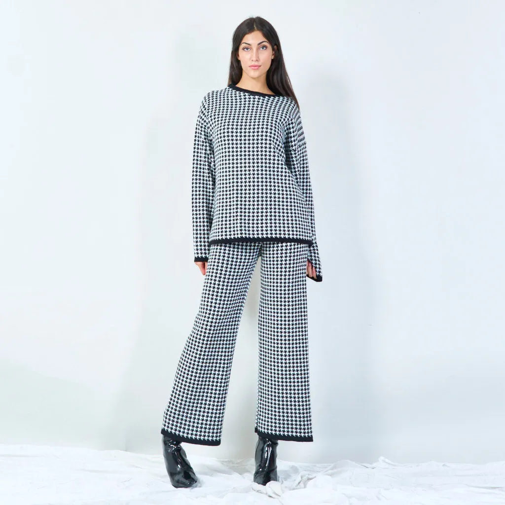 Houndstooth knit sweater and pants set wholesale