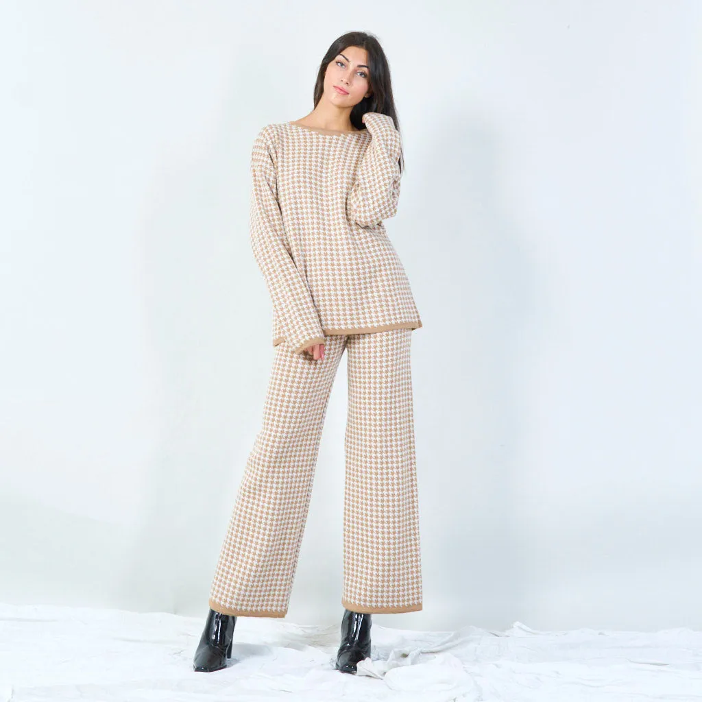 Houndstooth knit sweater and pants set wholesale