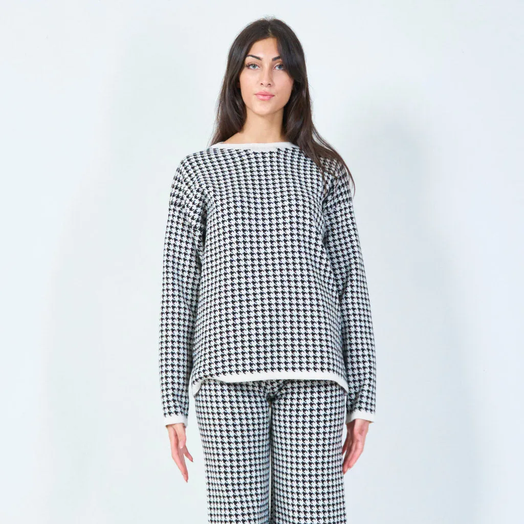 Houndstooth knit sweater and pants set wholesale