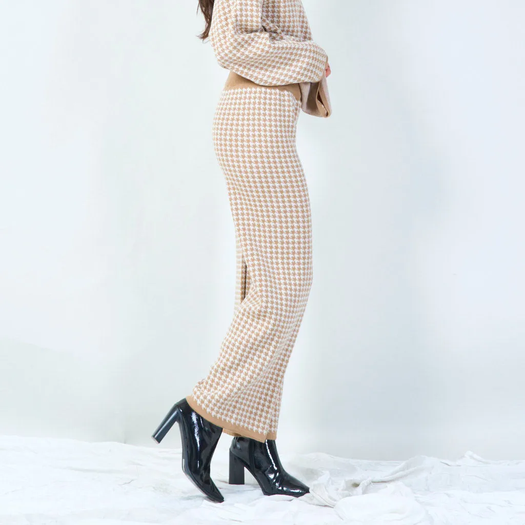 Houndstooth knit sweater and pants set wholesale