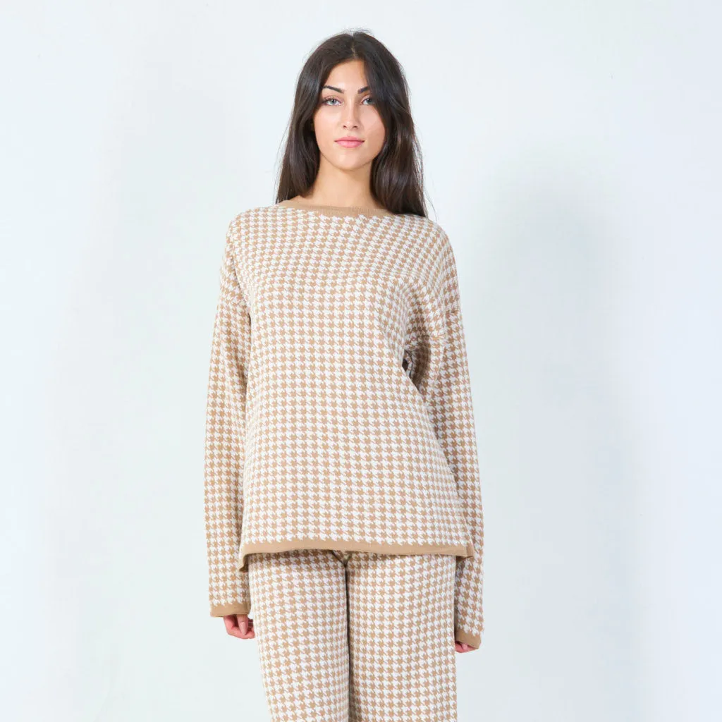 Houndstooth knit sweater and pants set wholesale