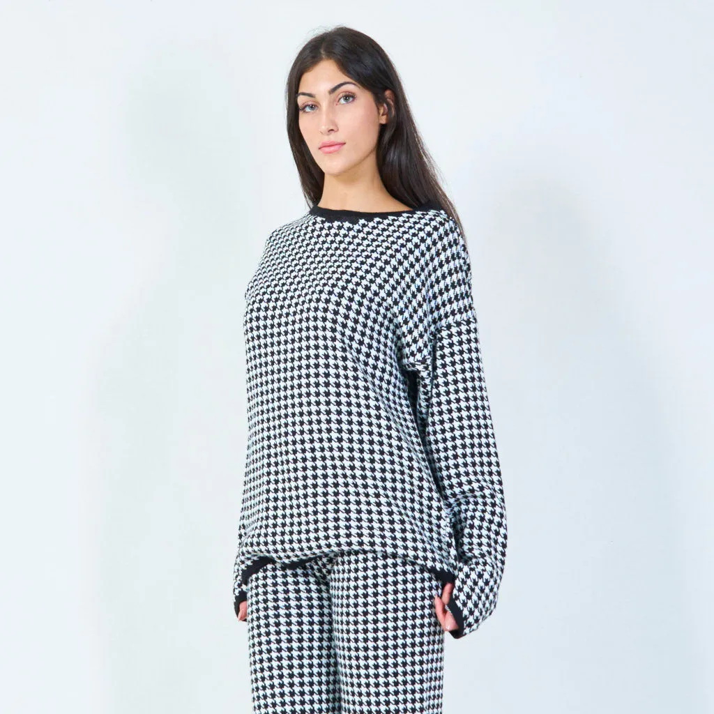 Houndstooth knit sweater and pants set wholesale