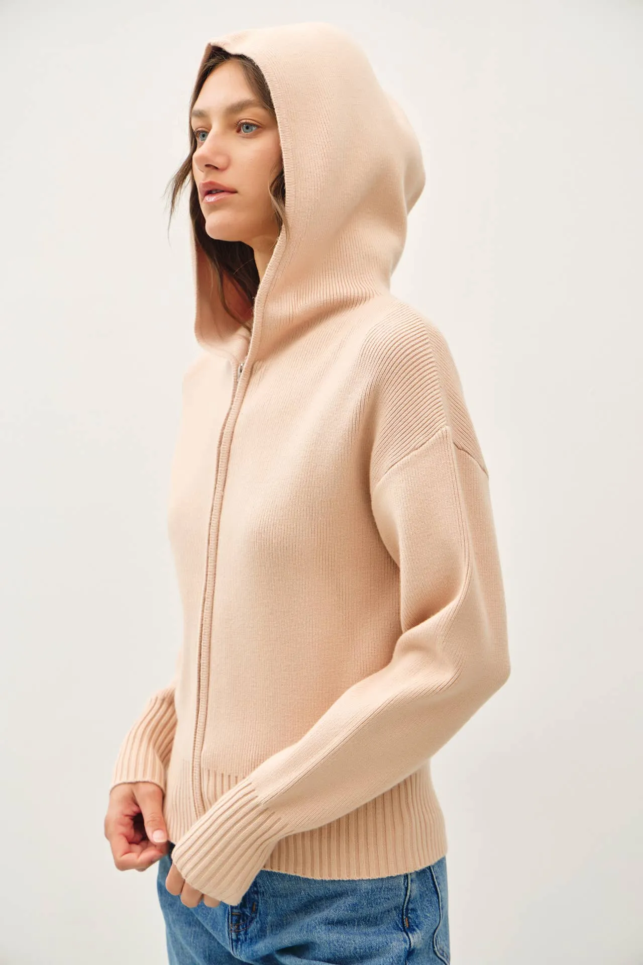 KNIT ZIP UP HOODIE