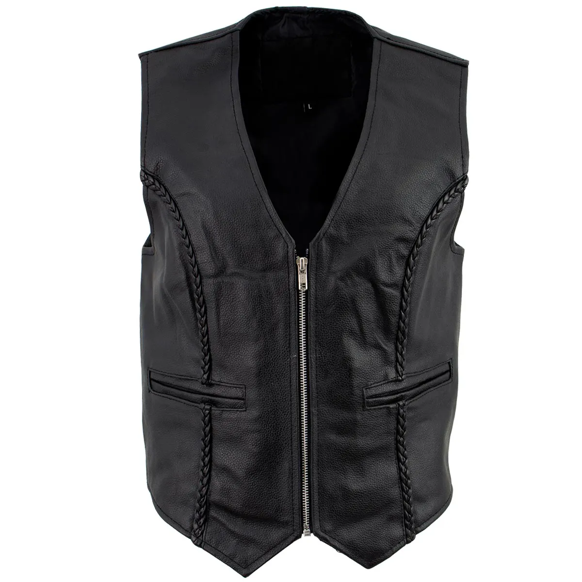 Ladies XS776 Black Braided Motorcycle Vest with Zipper Closure