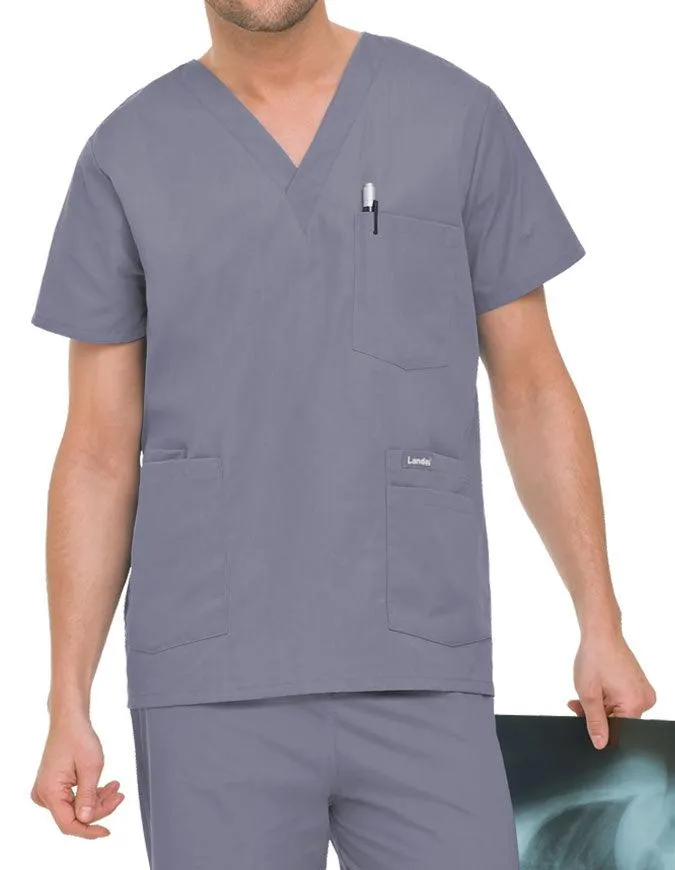 Landau Men's Multiple Pockets V-Neck Solid Nurse Scrub Top