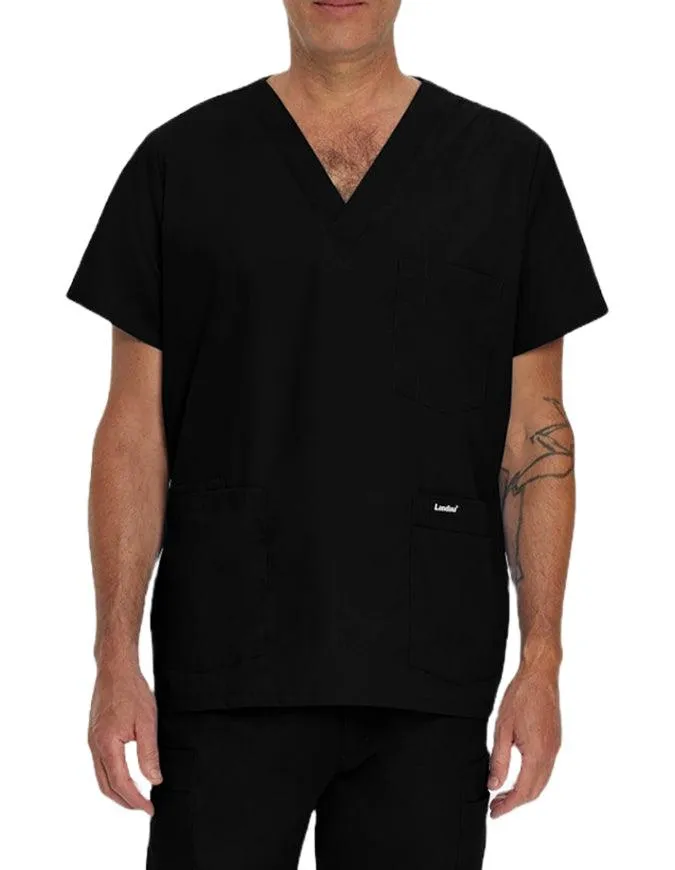 Landau Men's Multiple Pockets V-Neck Solid Nurse Scrub Top