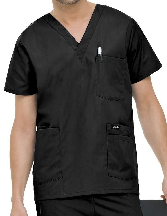 Landau Men's Multiple Pockets V-Neck Solid Nurse Scrub Top