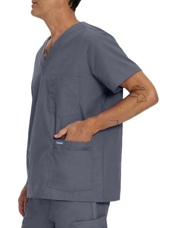 Landau Men's Multiple Pockets V-Neck Solid Nurse Scrub Top