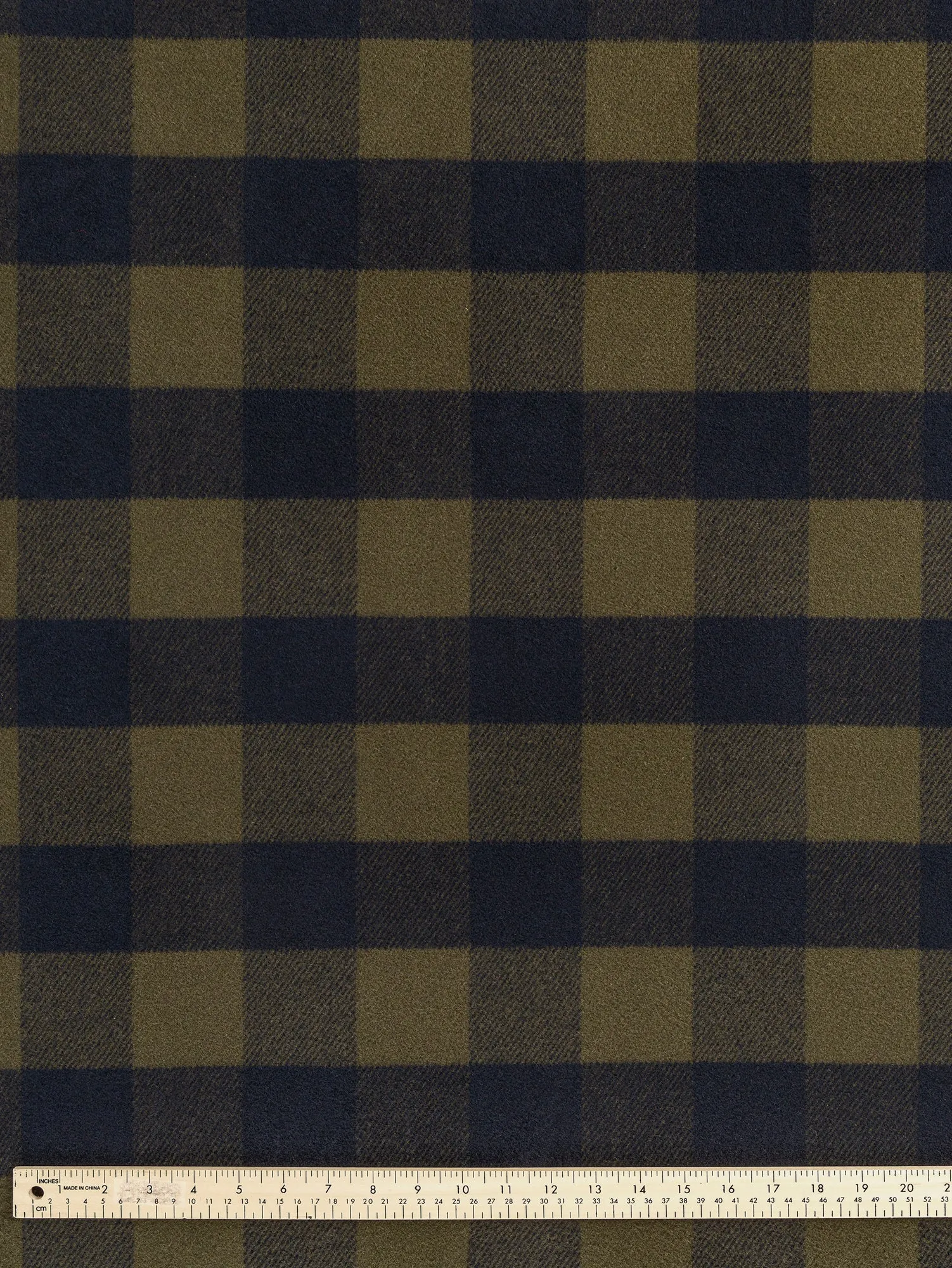 Large Buffalo Check Polar Fleece Deadstock - Olive   Navy - Swatch