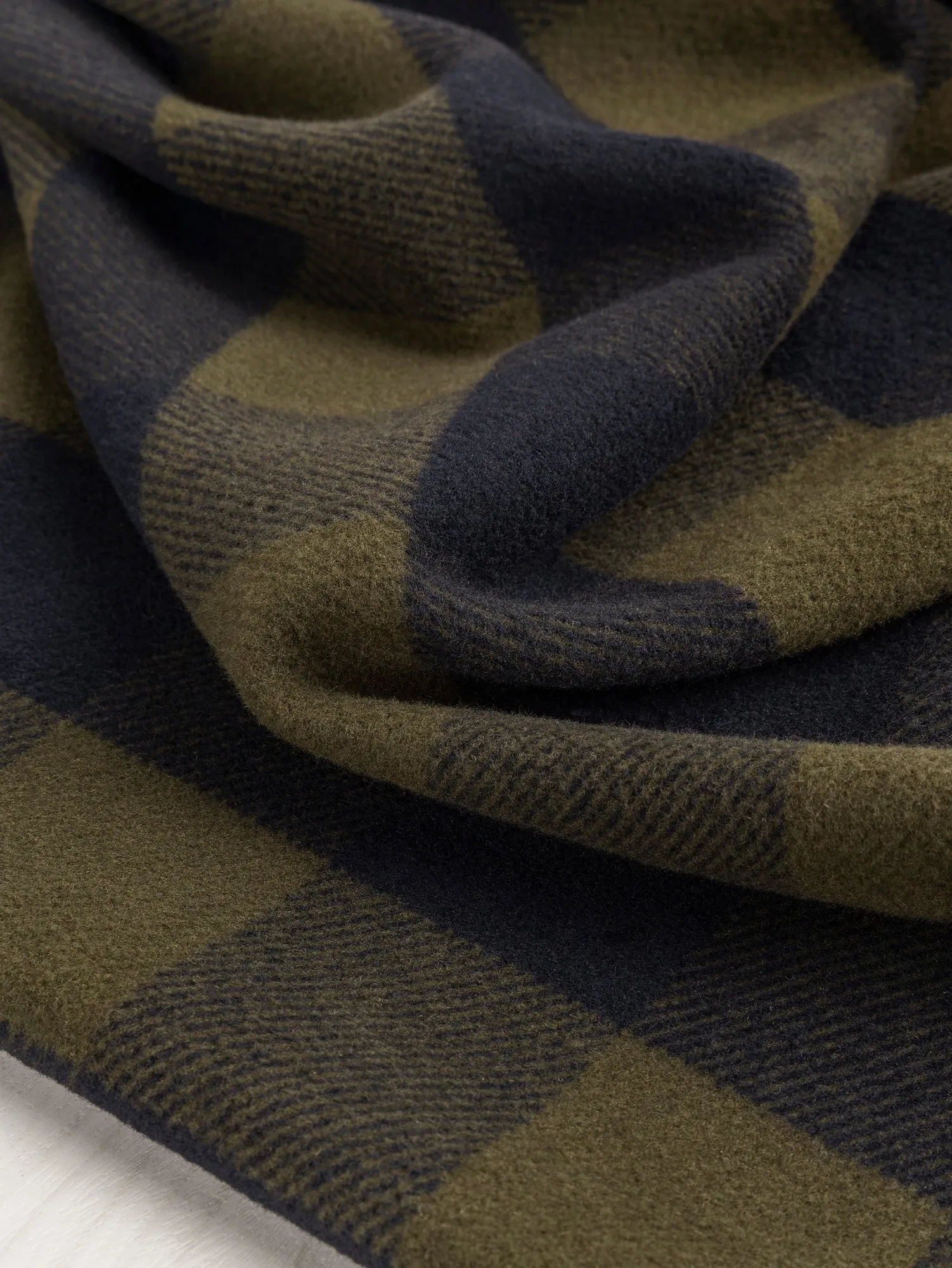 Large Buffalo Check Polar Fleece Deadstock - Olive   Navy - Swatch