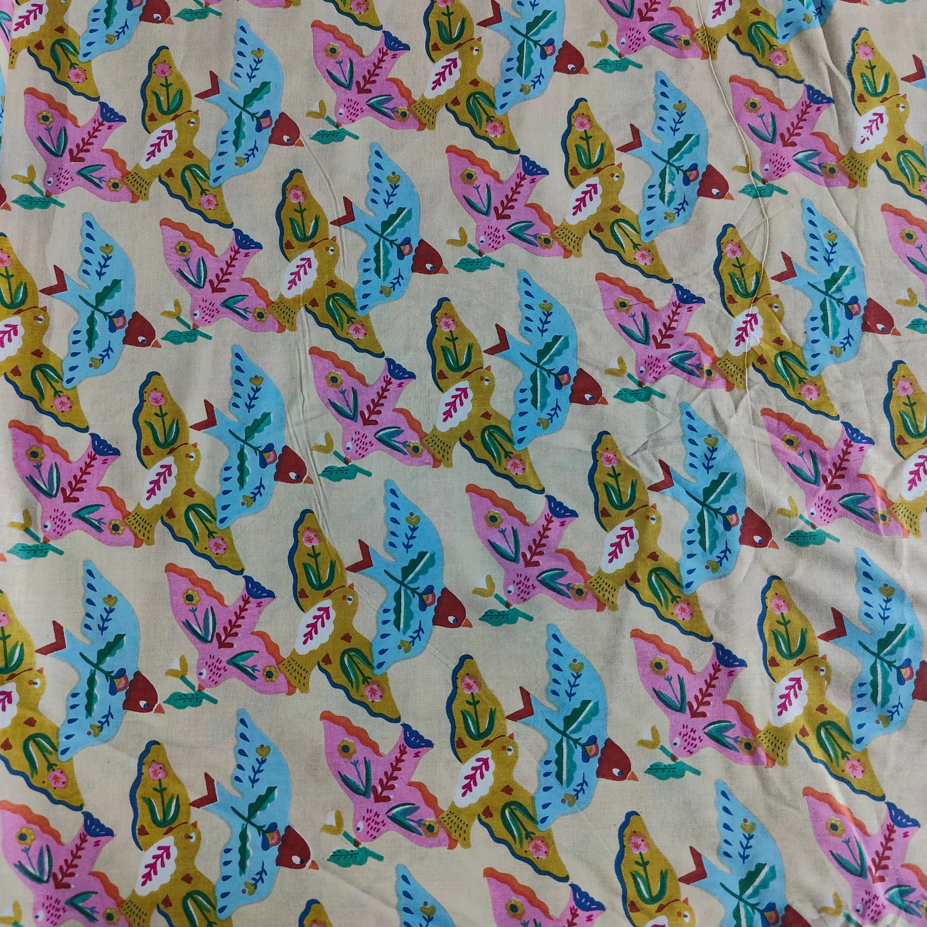 Lil Birdy Beige Cotton cambric 44 inches width Fabric per meter