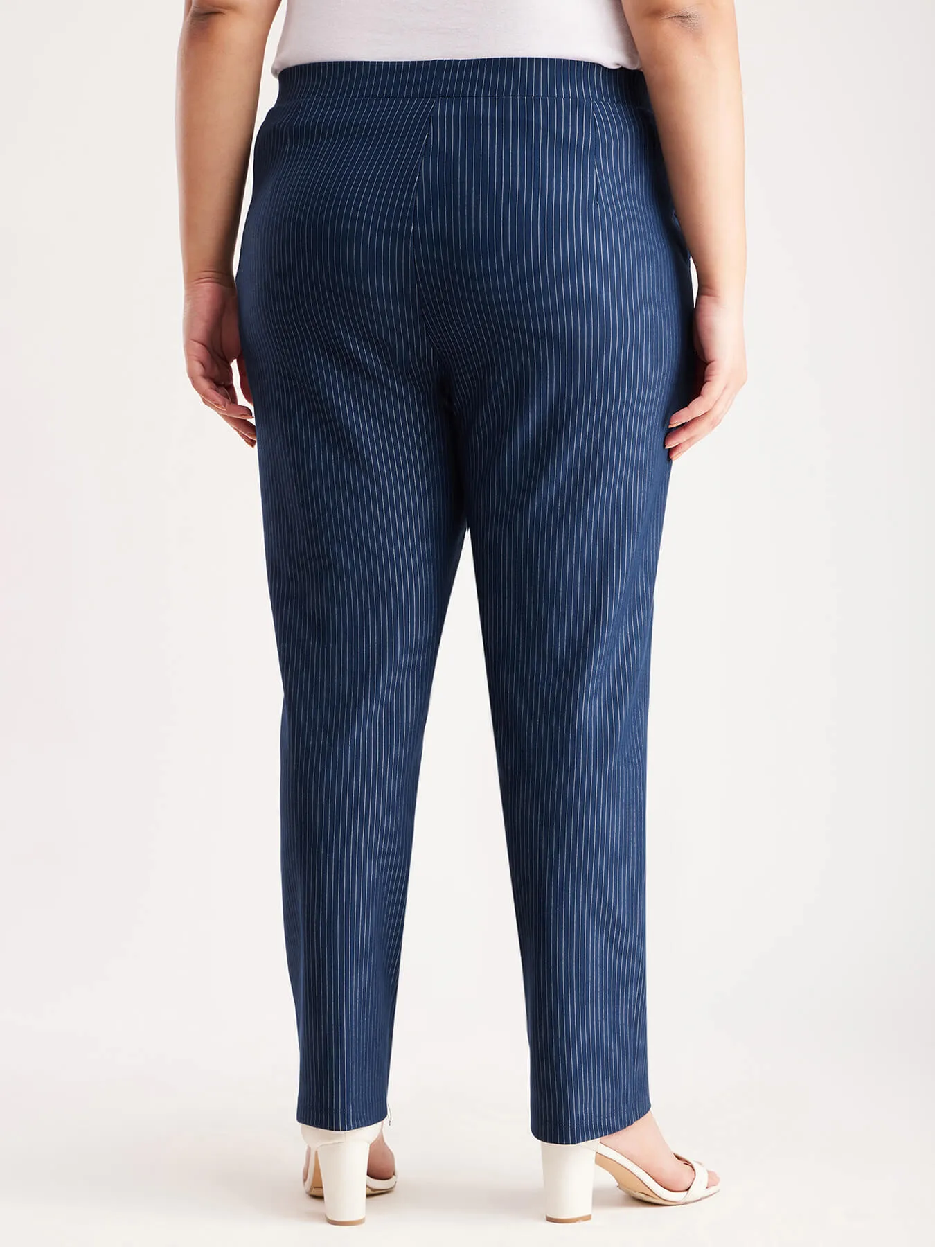 LivIn X Striped Straight Pants - Navy Blue