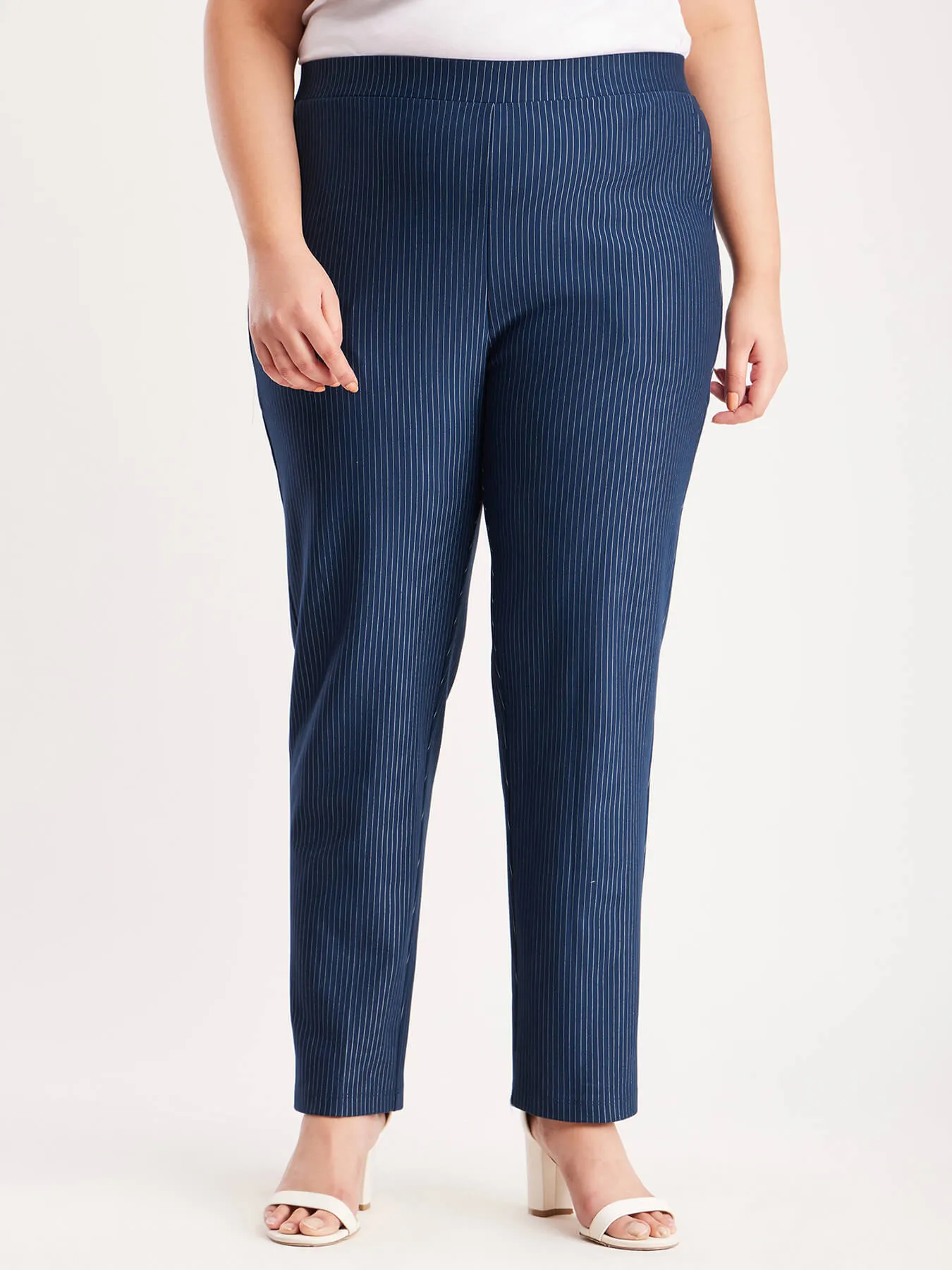 LivIn X Striped Straight Pants - Navy Blue