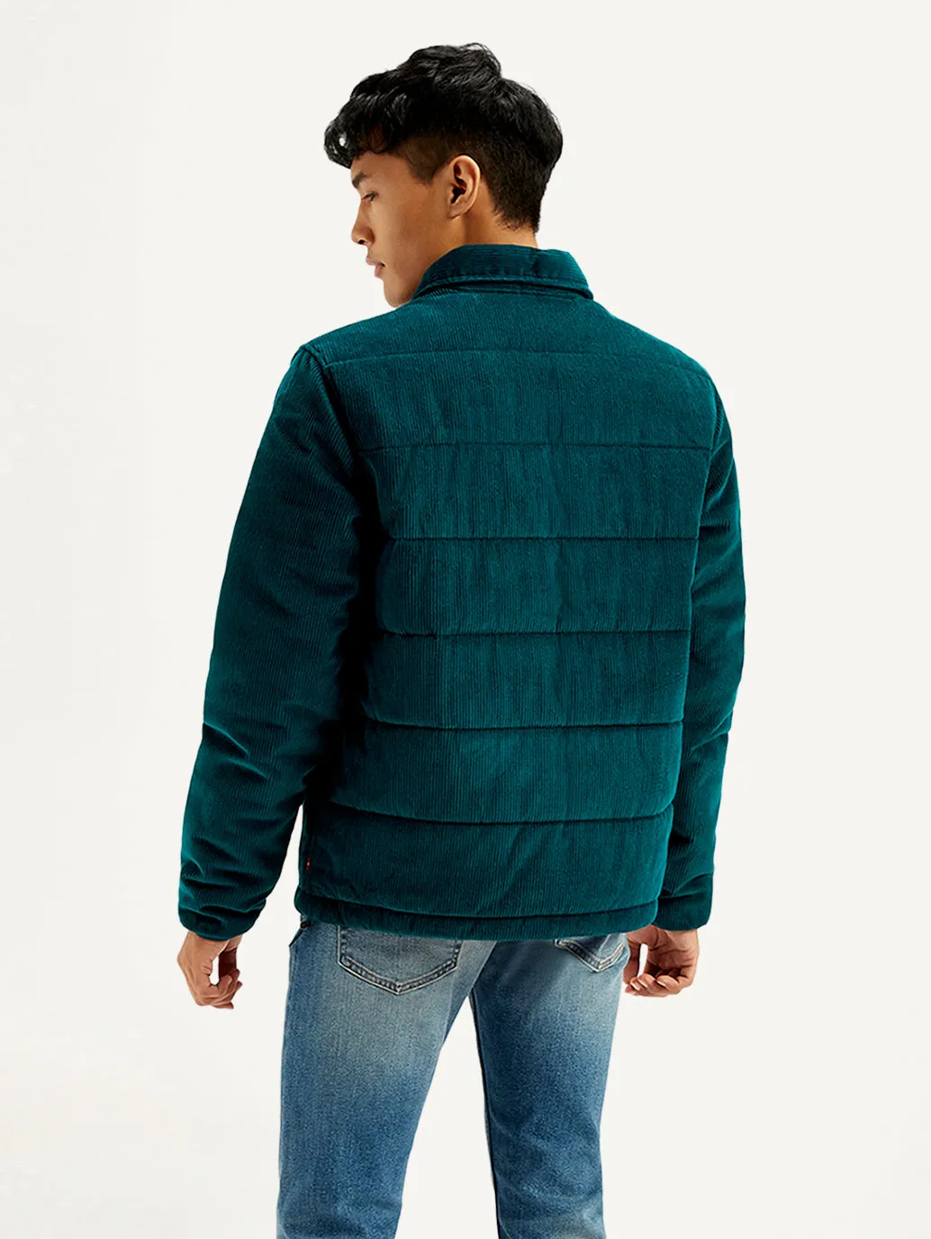 Men's Colorblock Green Spread Collar Jacket