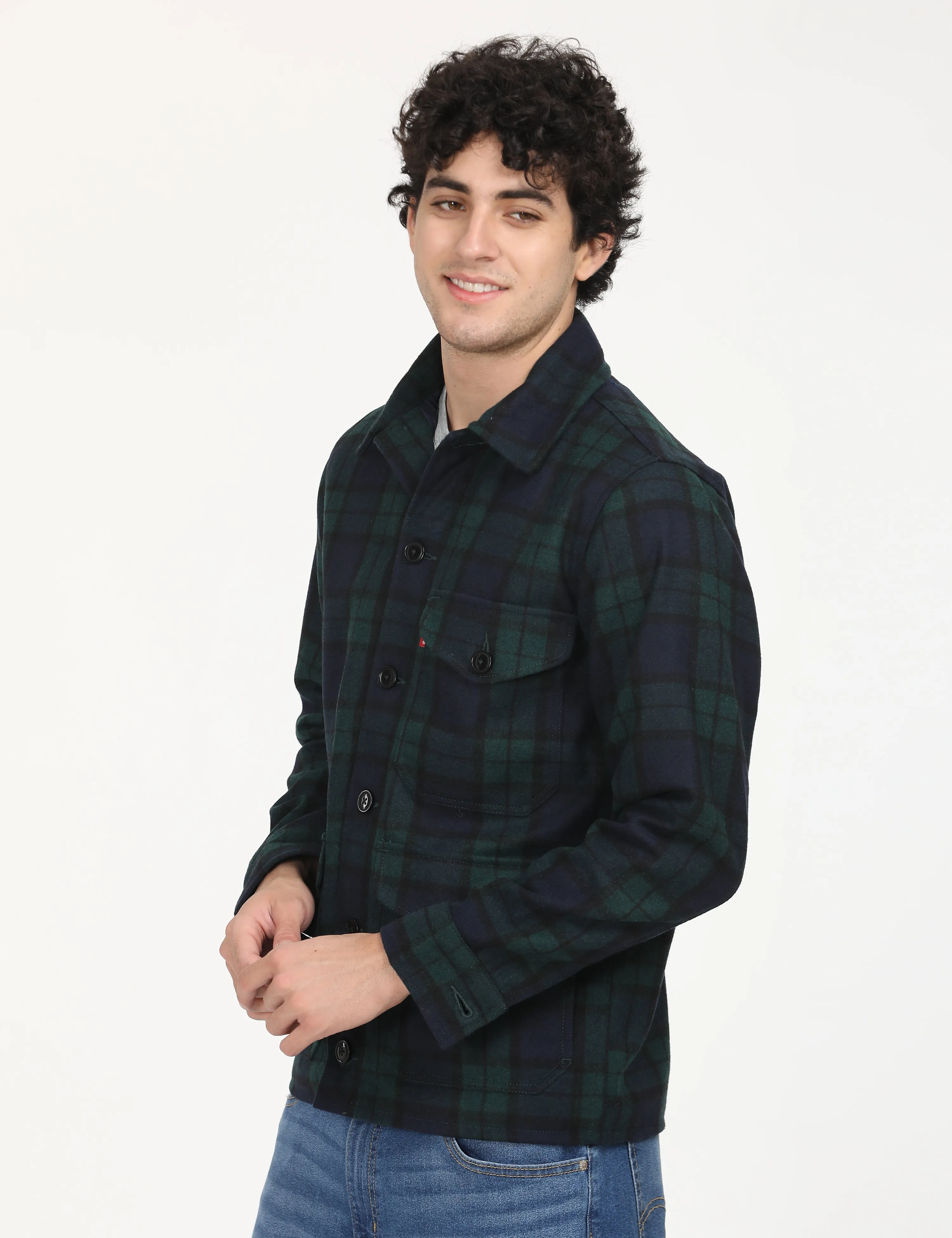 Men's Plaid Navy Spread Collar Shacket