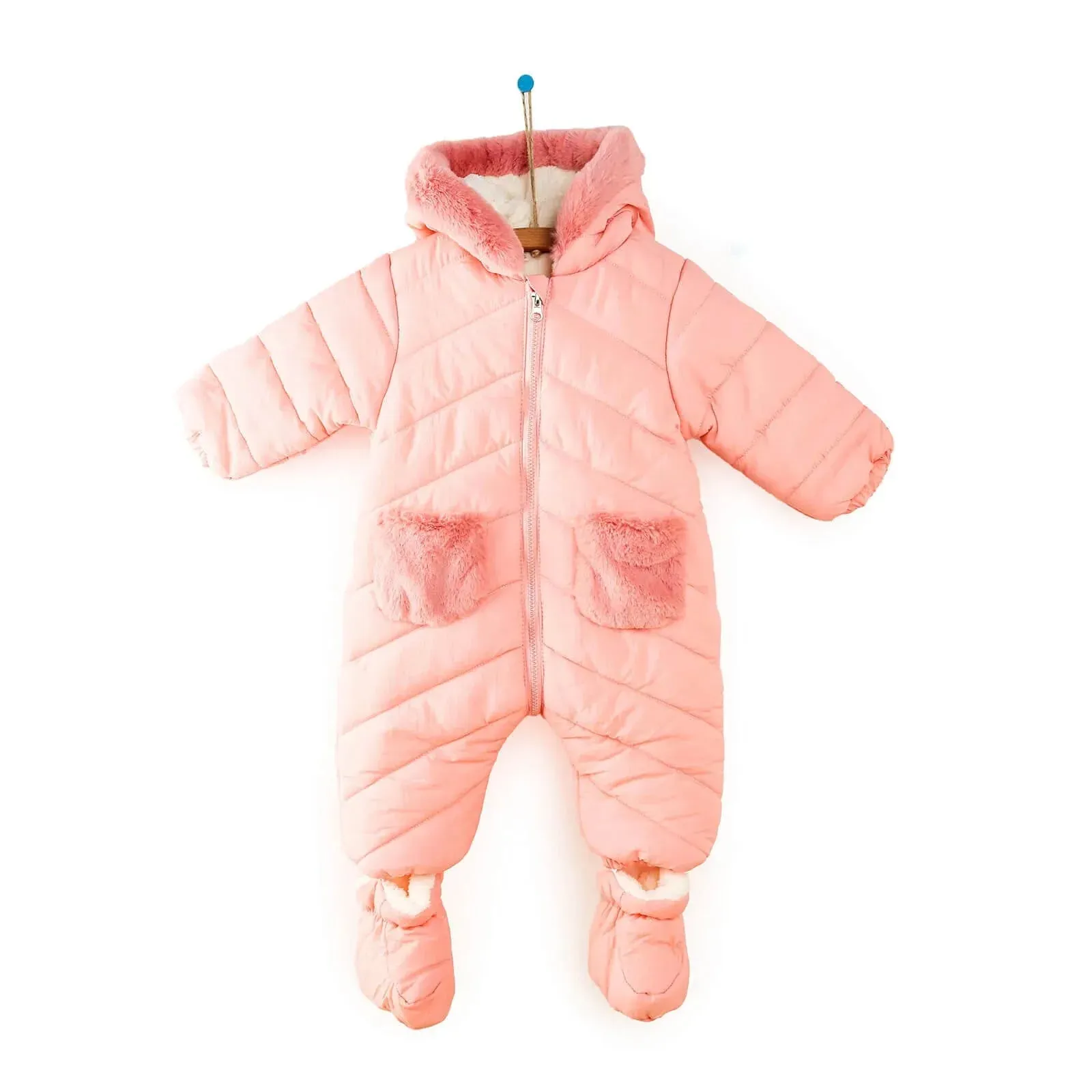 Midimod Baby Girl Quilted Snowsuit - Salmon