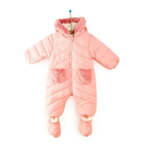 Midimod Baby Girl Quilted Snowsuit - Salmon