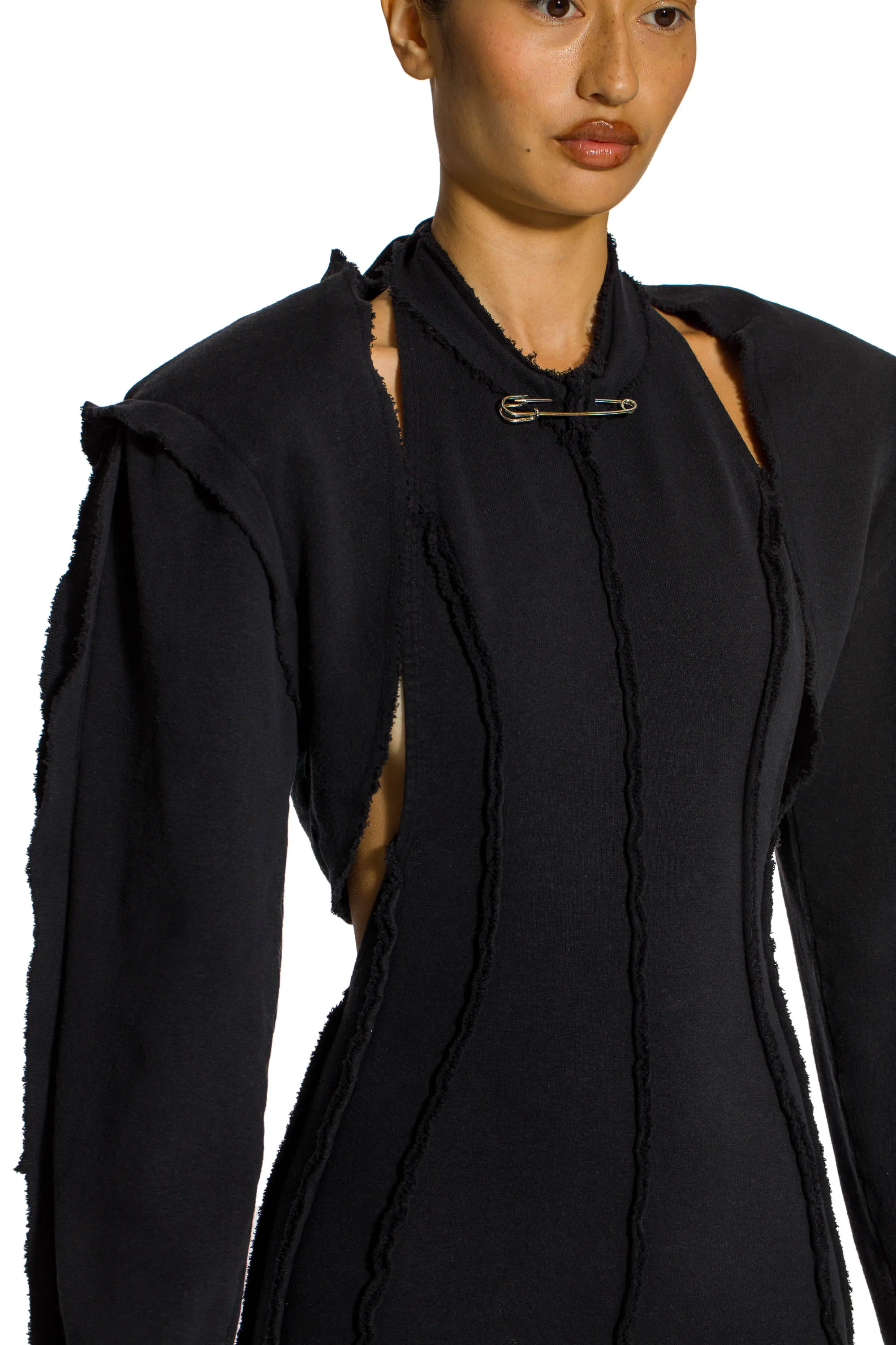 OPEN SEAM BOLERO IN BLACK TERRY