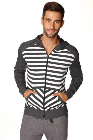 **Original Limited Edition** Form-fit Crossover Yoga Track Performance Fleece Hoodie (Charcoal Stripe)