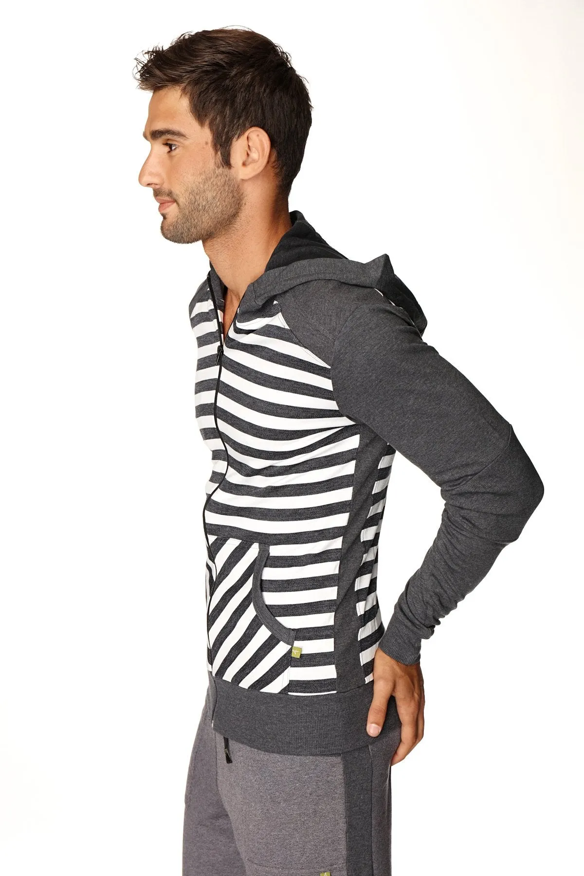 **Original Limited Edition** Form-fit Crossover Yoga Track Performance Fleece Hoodie (Charcoal Stripe)