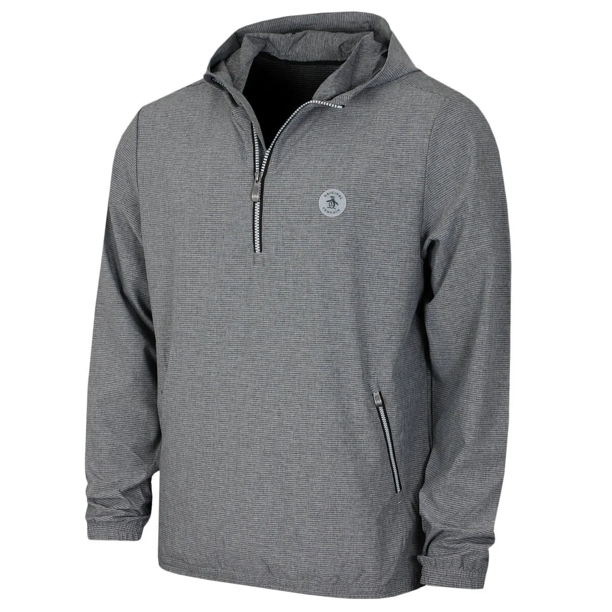 Original Penguin Mens Fine Line Hooded 1/4 Zip Wind Golf Mid Layer - CAVIAR