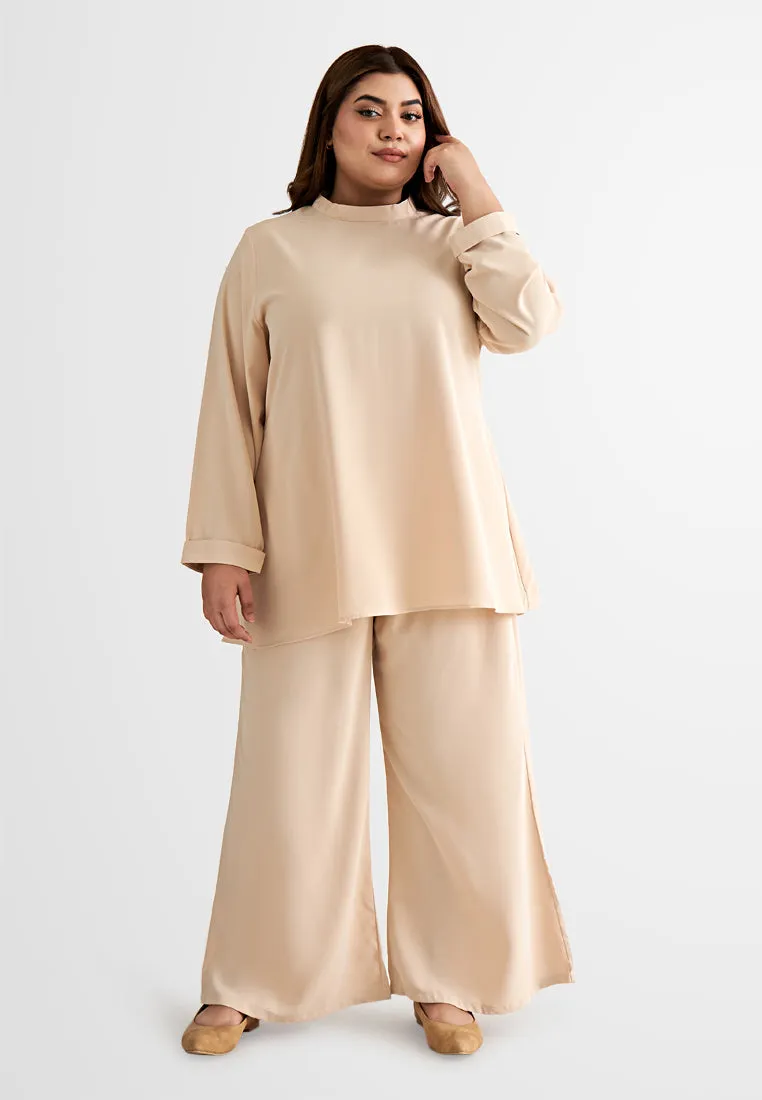 Palmira Smooth Wide Leg Pants - Beige