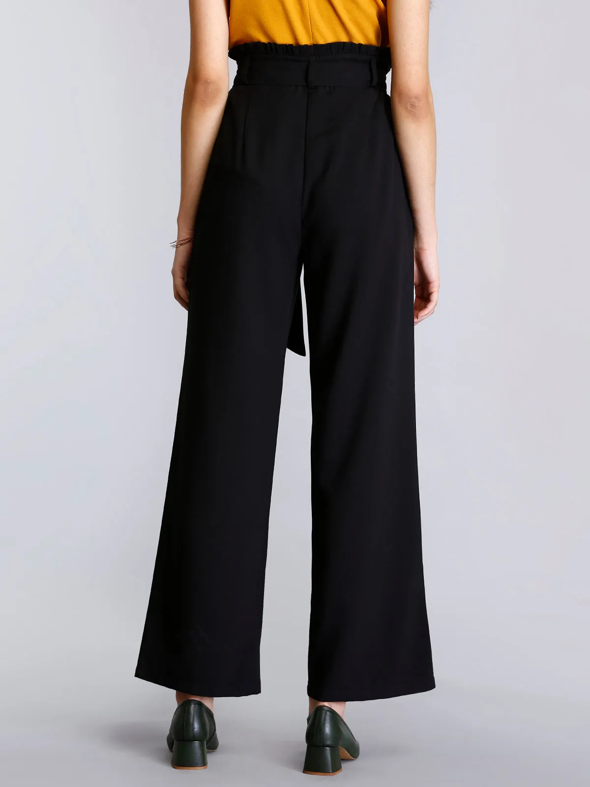 Paperbag Waist Tie Up Pants - Black