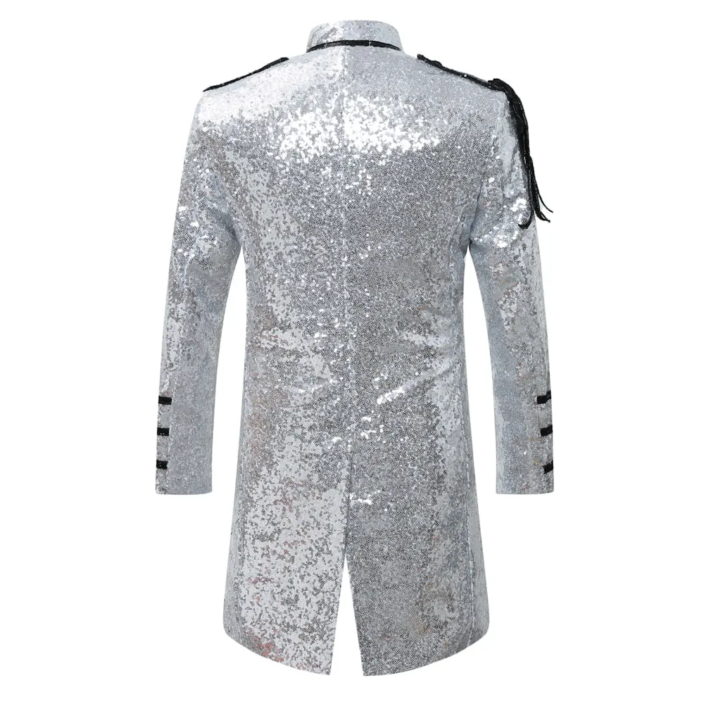 Party Coats Slim Fit Silver Sequin Robe