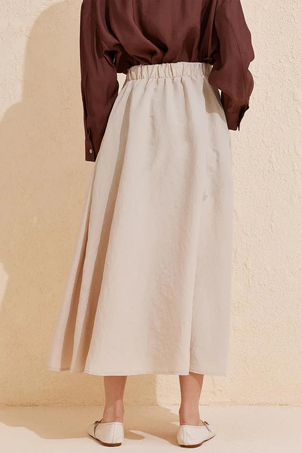 Pleated Flared Long Skirt Stone