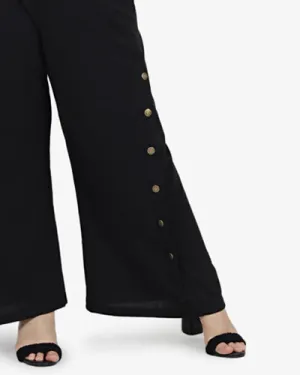 Ragdoll Button Palazzo Pants - Black