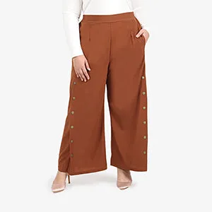 Ragdoll Button Palazzo Pants - xBrown