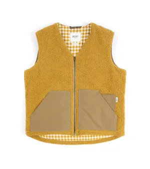 Rovi Lucca Fleece & Cotton Twill Quilted Gilet: Khaki/Gold