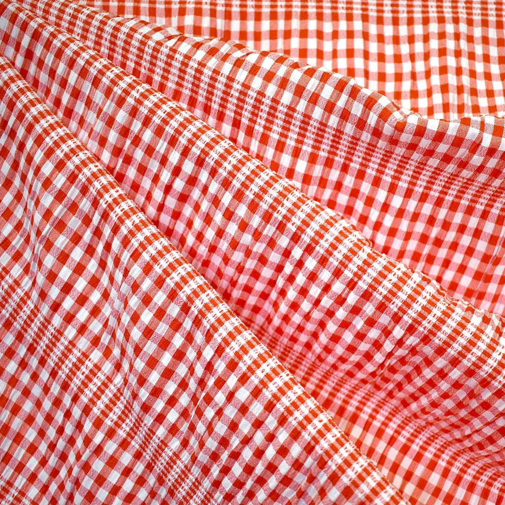 Soft Shirred Gingham Plaid Cotton Lawn Red/White