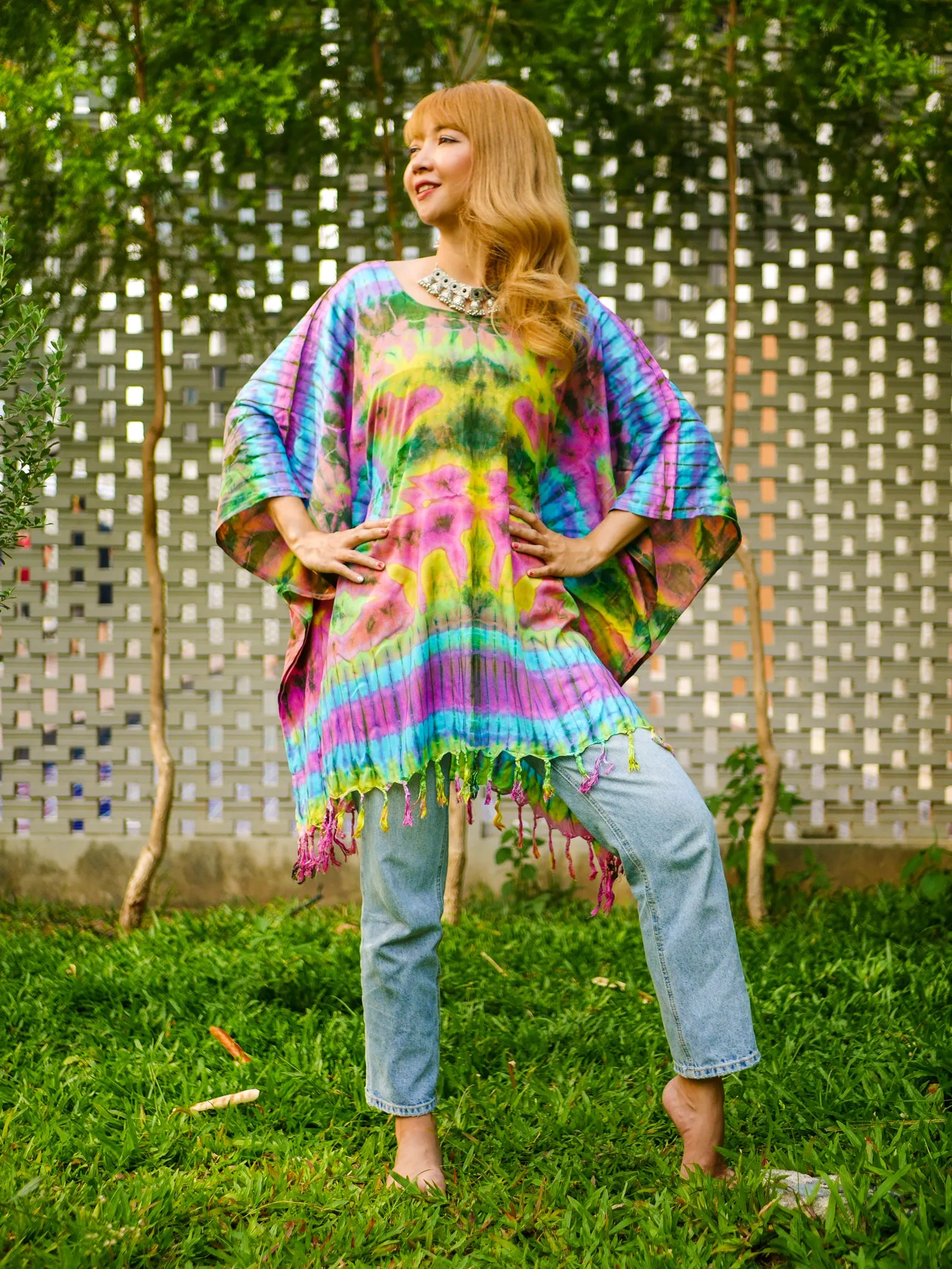 T0236- Hand Dyed Tunic Boho Kaftan Blouse Hippie Oversize Tops