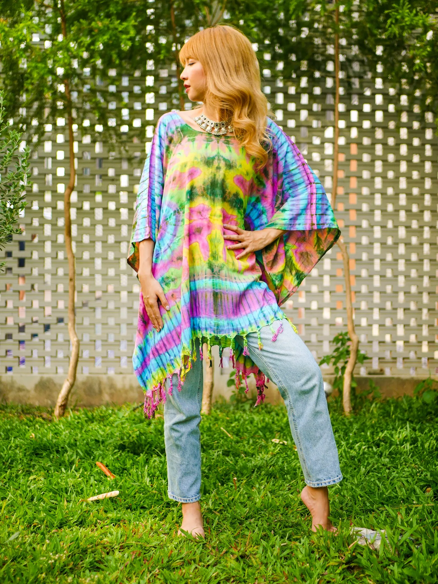 T0236- Hand Dyed Tunic Boho Kaftan Blouse Hippie Oversize Tops